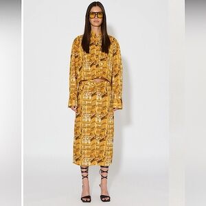 NWOT High Waist Twist Front Cotton Midi Skirt.